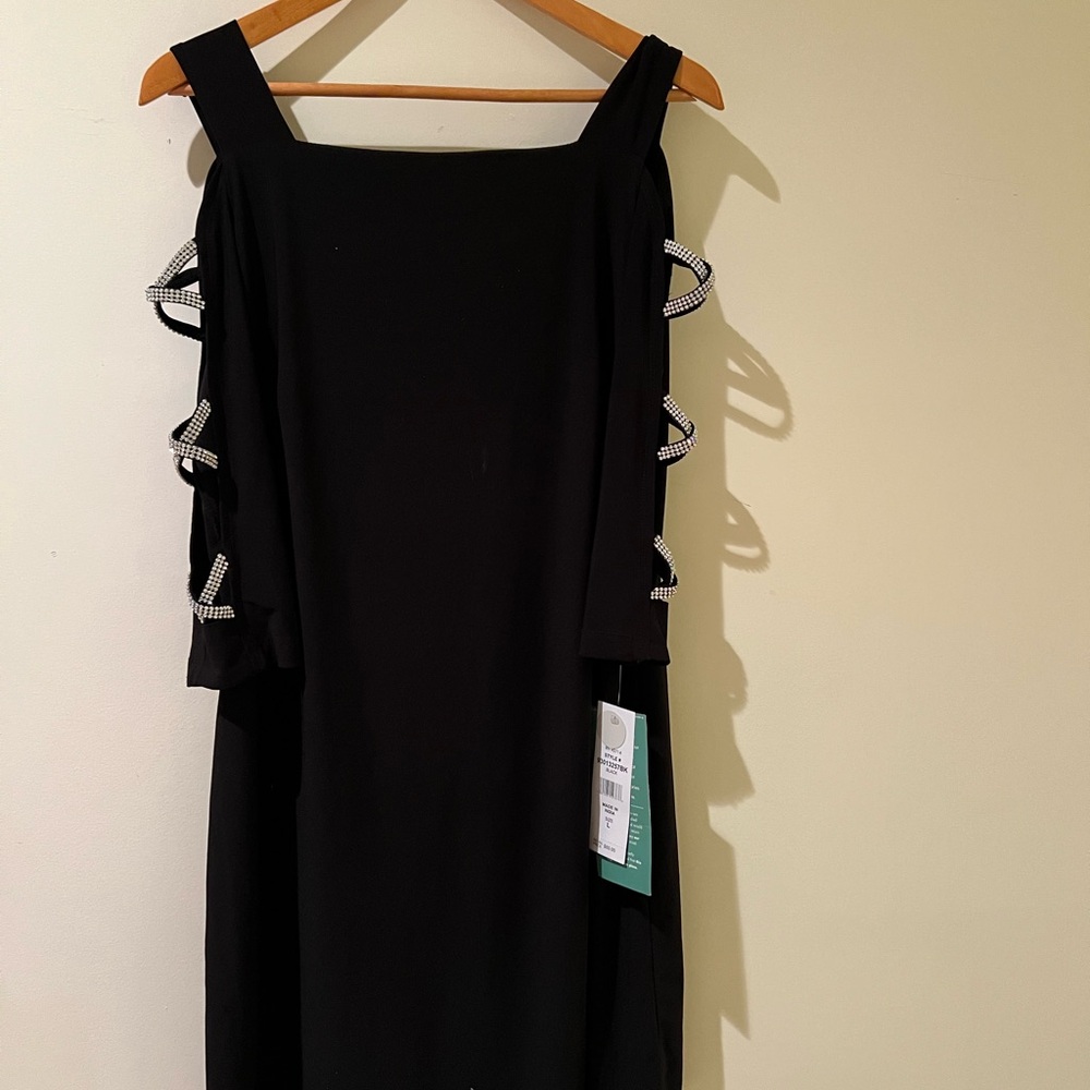 MSK Black Midi Dress with Ribbon Accents